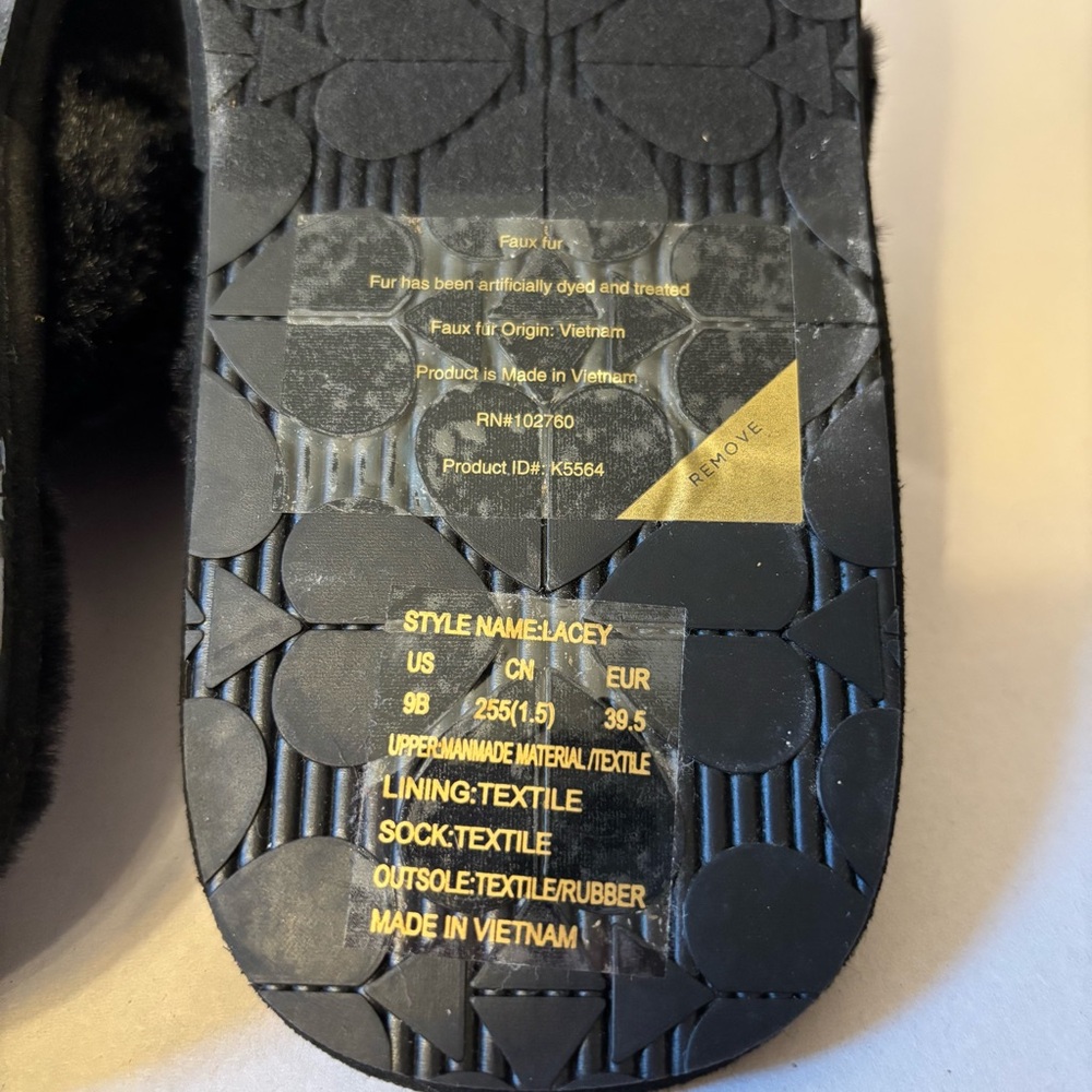 Kate Spade Black Faux Fur Glitter Slippers Size 9B - Picture 11 of 12